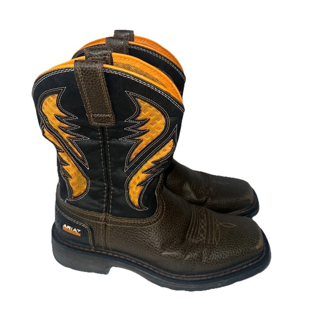Ariat Kids Lil Stompers Brown Orange Cowboy Boots Size 3 9433